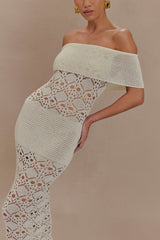 Solstice Off Shoulder Crochet Knit Maxi Dress - Ivory