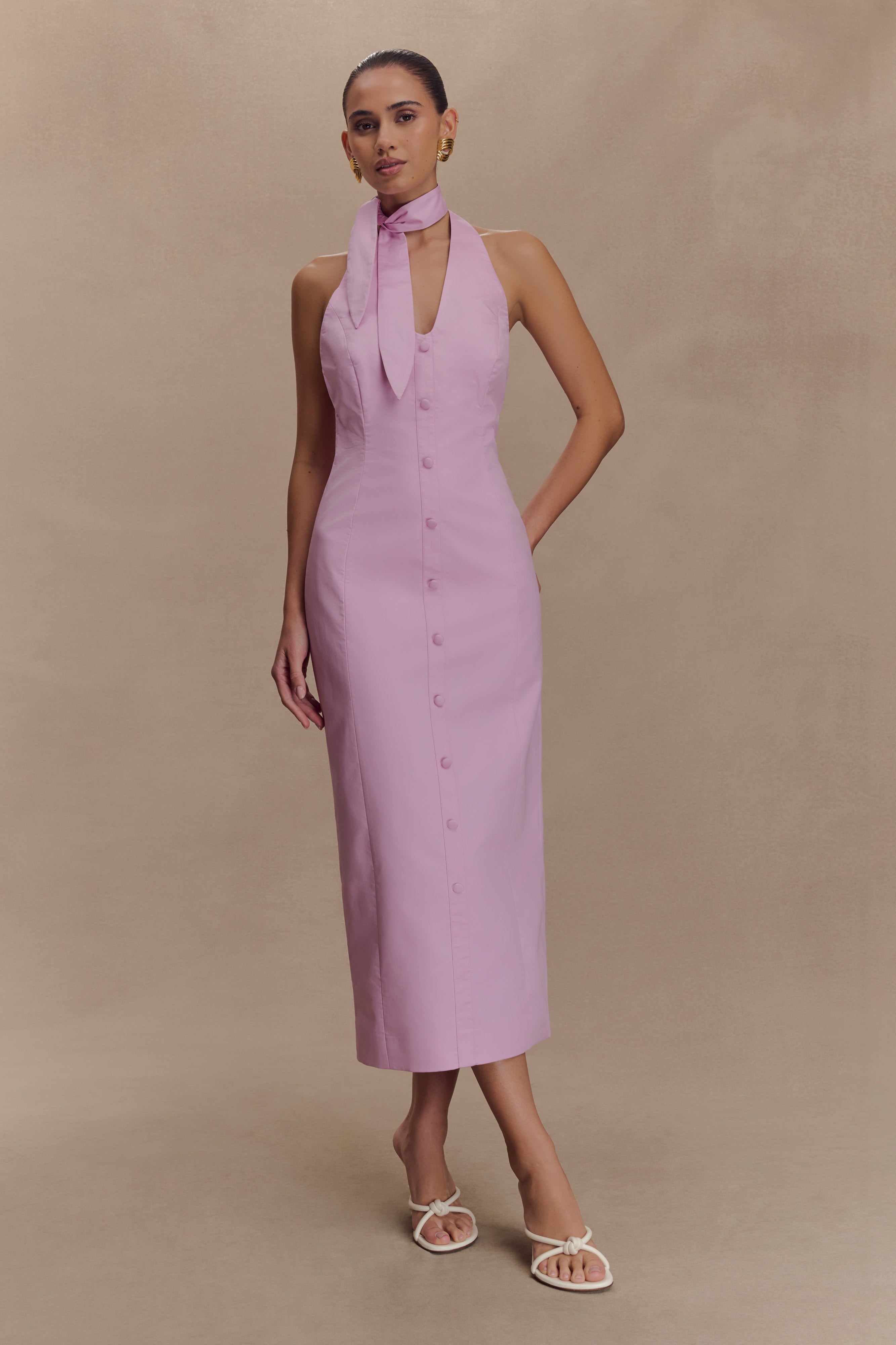 Simona Halter Neck Midi Dress - Blush Pink