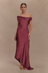Yvette Slip Maxi Dress With Asymmetrical Hem - Brown Cherry