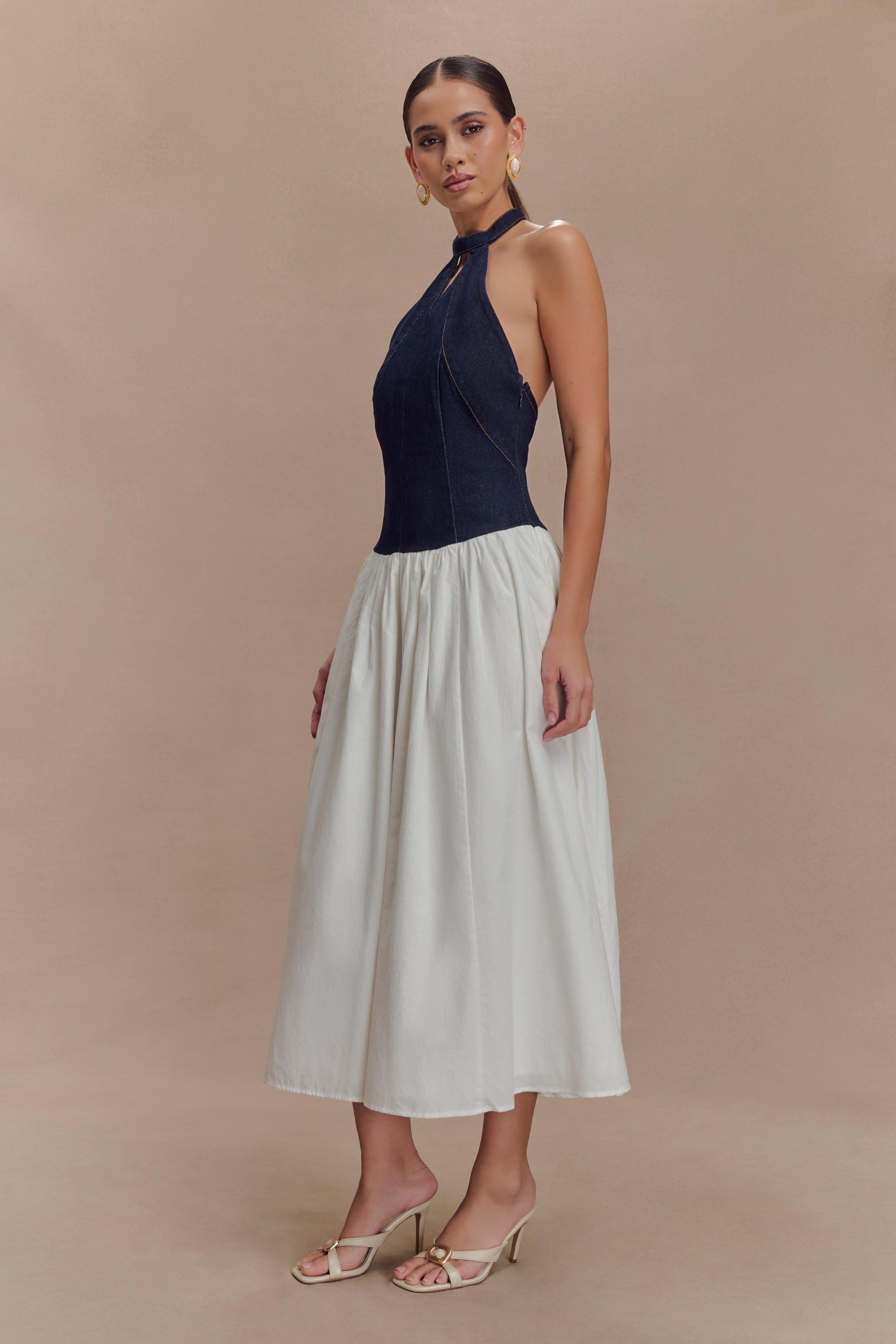 Ashwin Denim Cotton Midi Dress - Indigo Blue