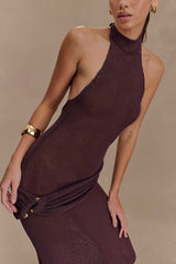 Reece Halter Knit Maxi Dress - Chocolate