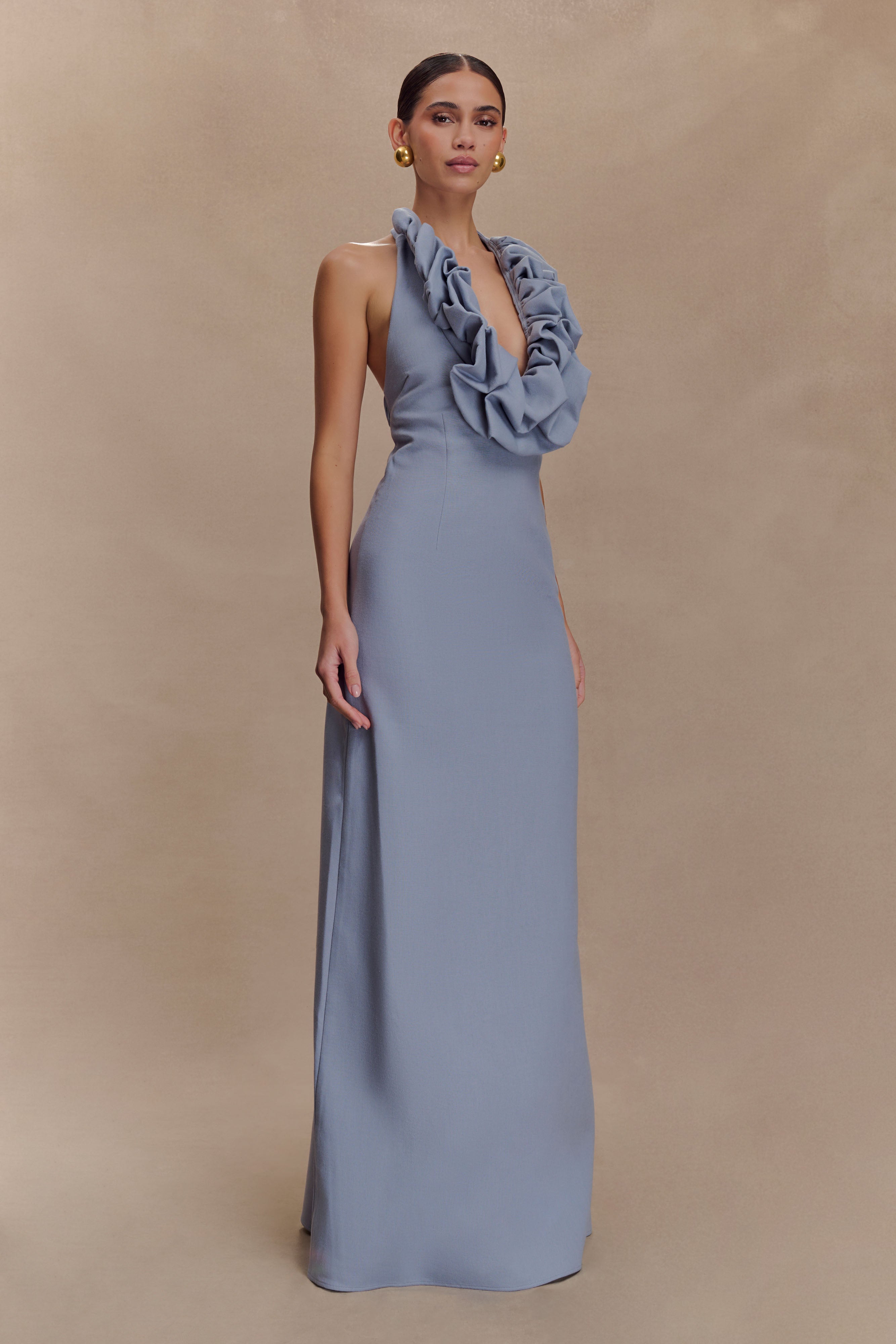 Carolyn Linen Bubble Maxi Dress - Misty Blue
