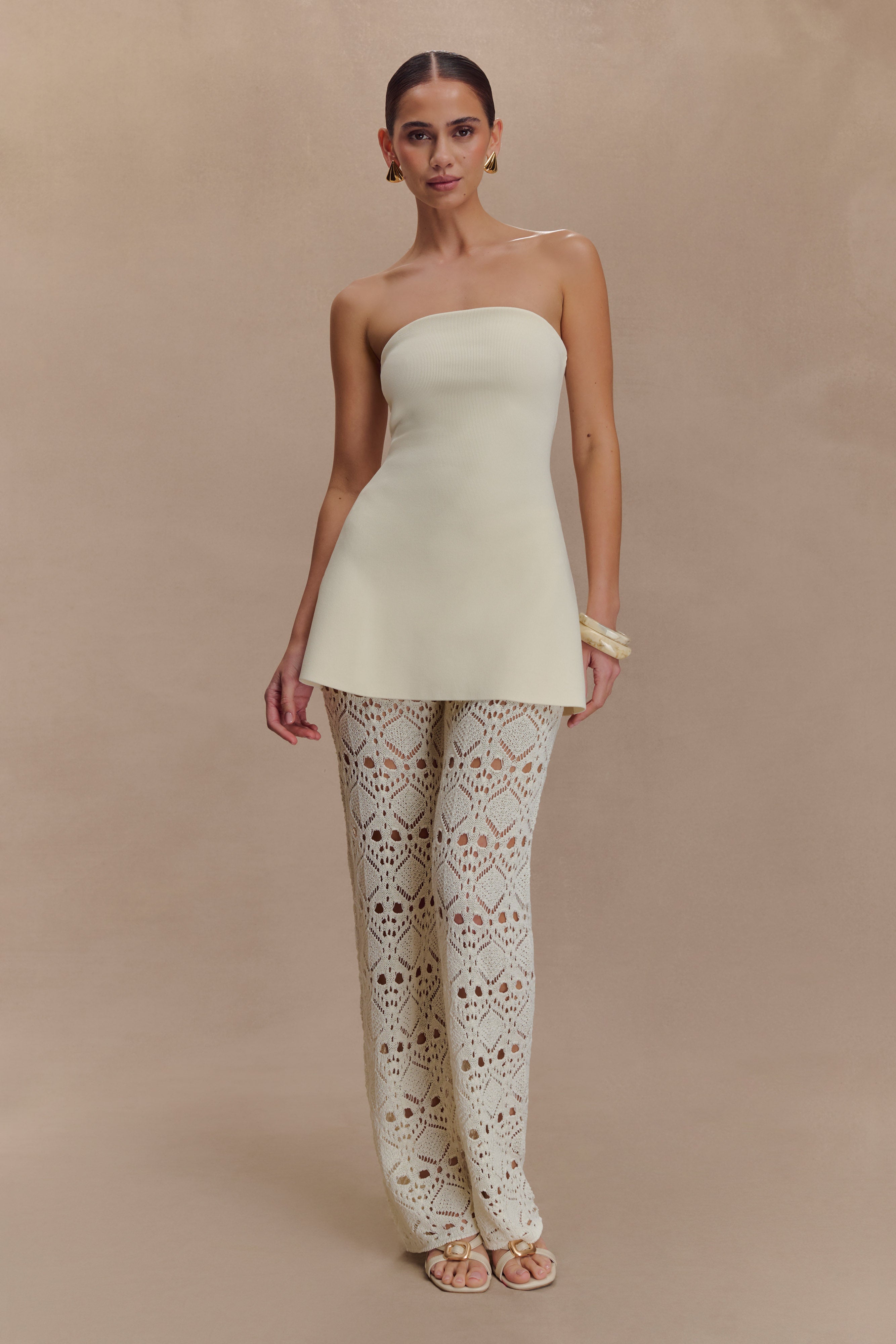 Trena Crochet Knit Pants - Ivory