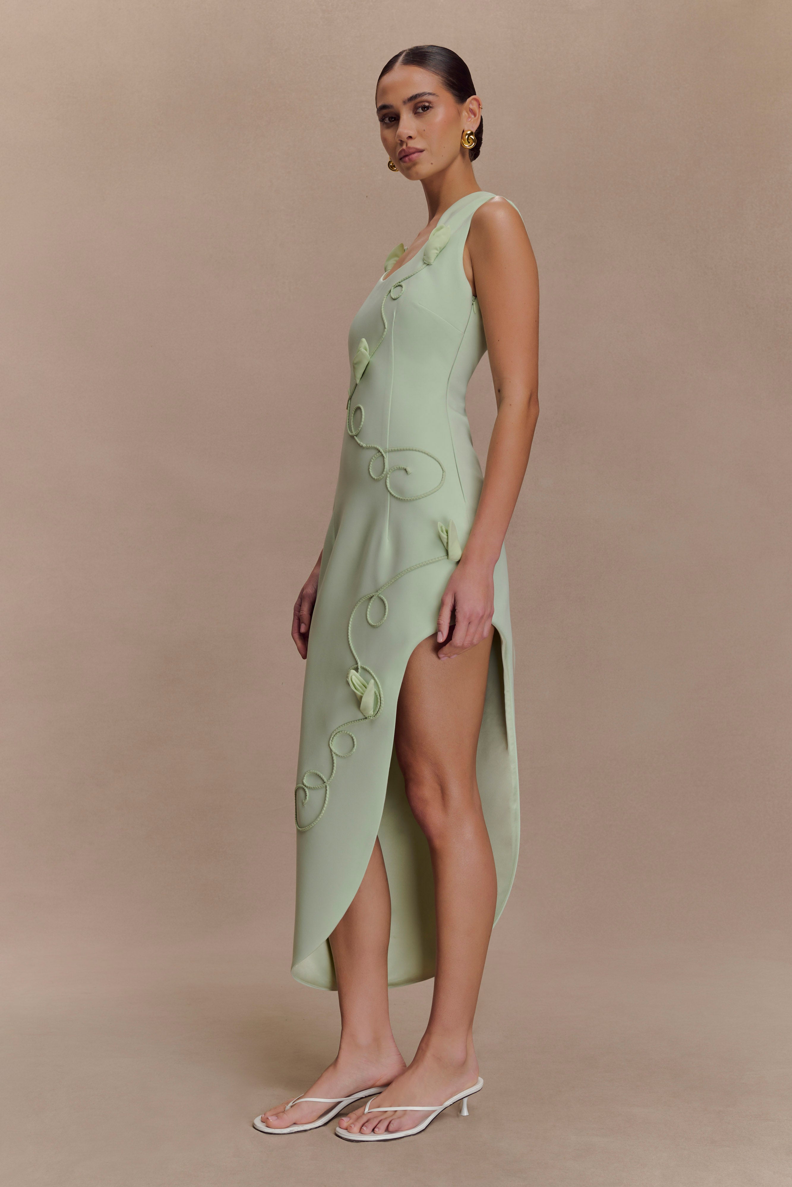 Virginia Suiting Embroidered Midi Dress - Sage