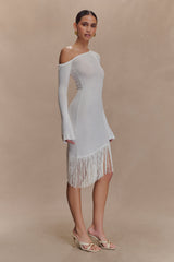 Kayden Fringe Off Shoulder Knit Mini Dress - Ivory