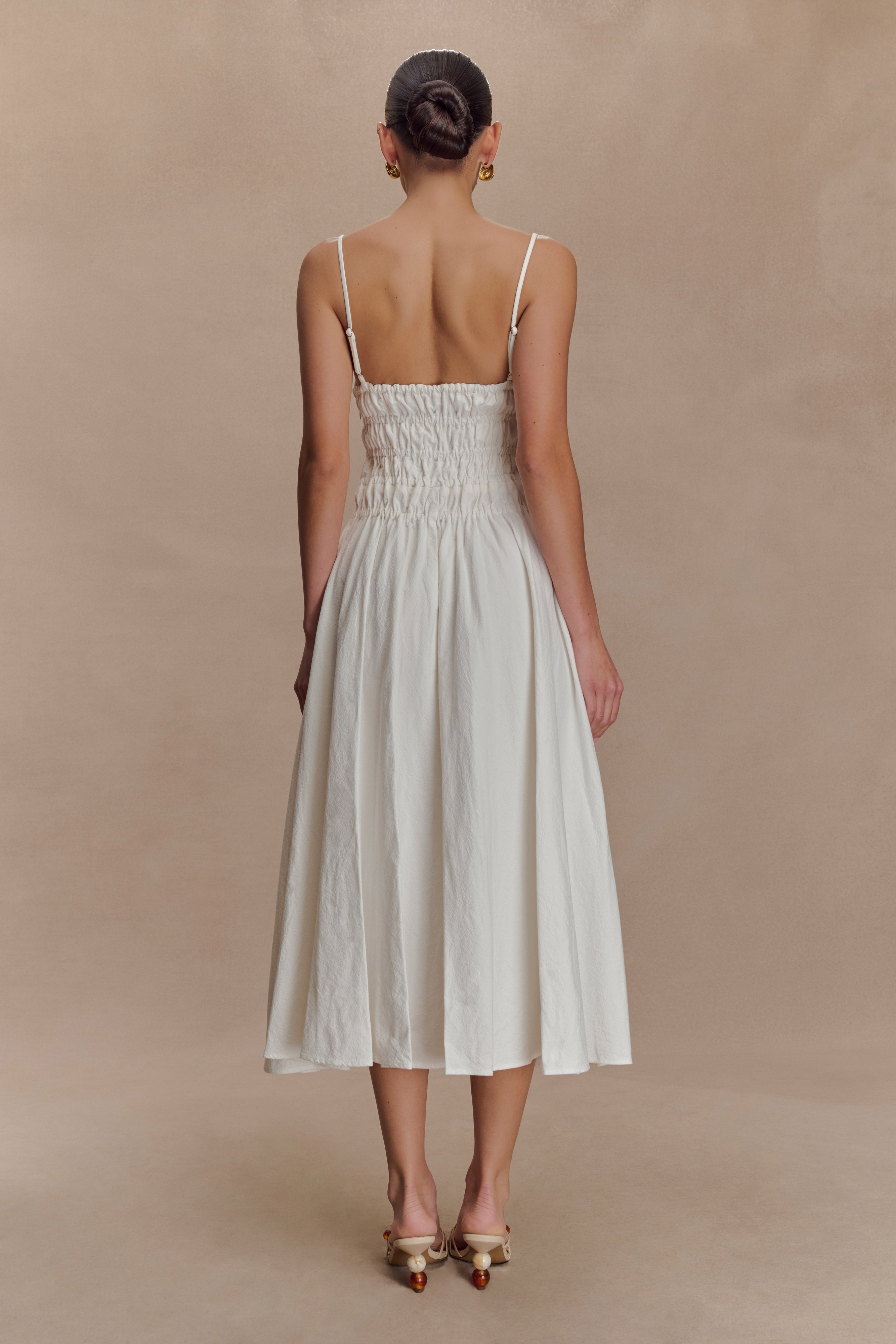 Elias Shirred Cotton Midi Dress - White