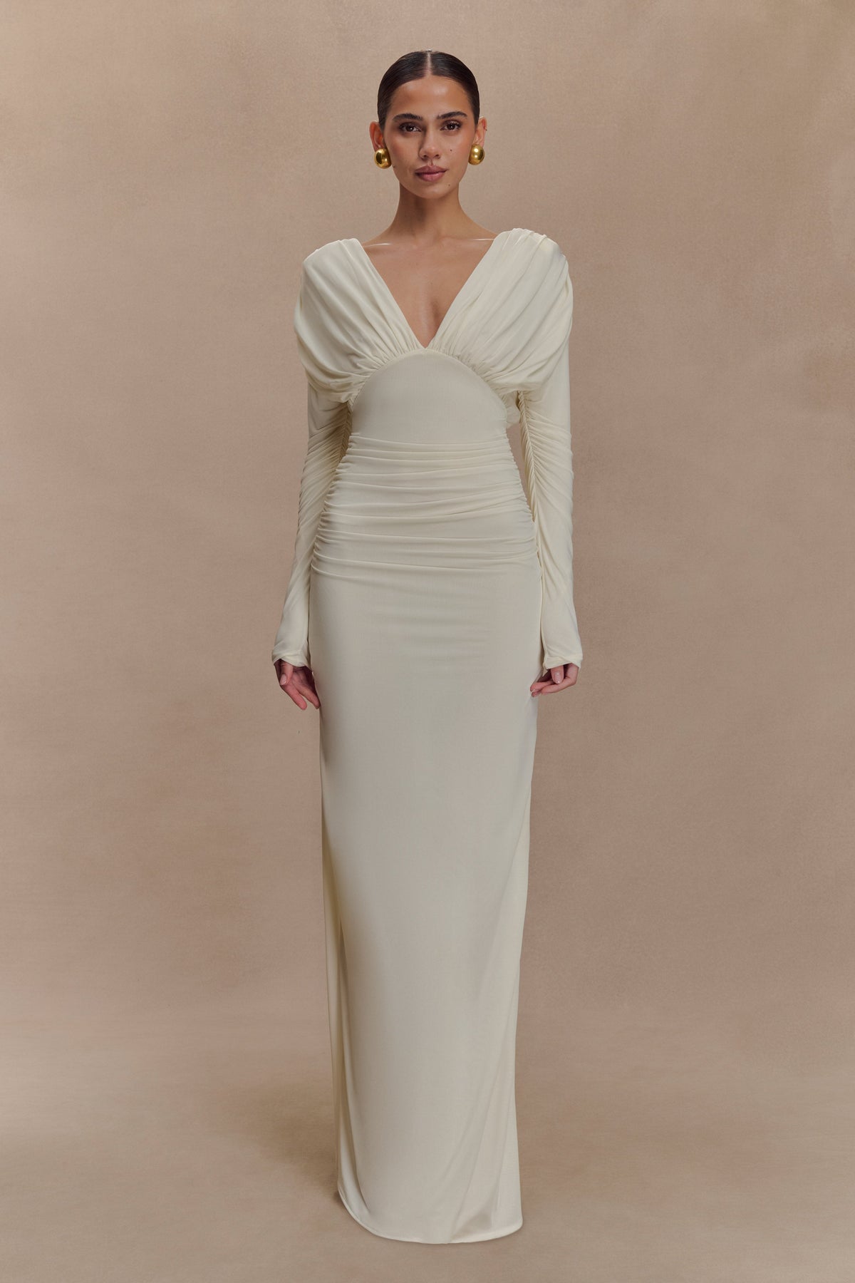 Hayden Long Sleeve Plunge Maxi Dress - Ivory