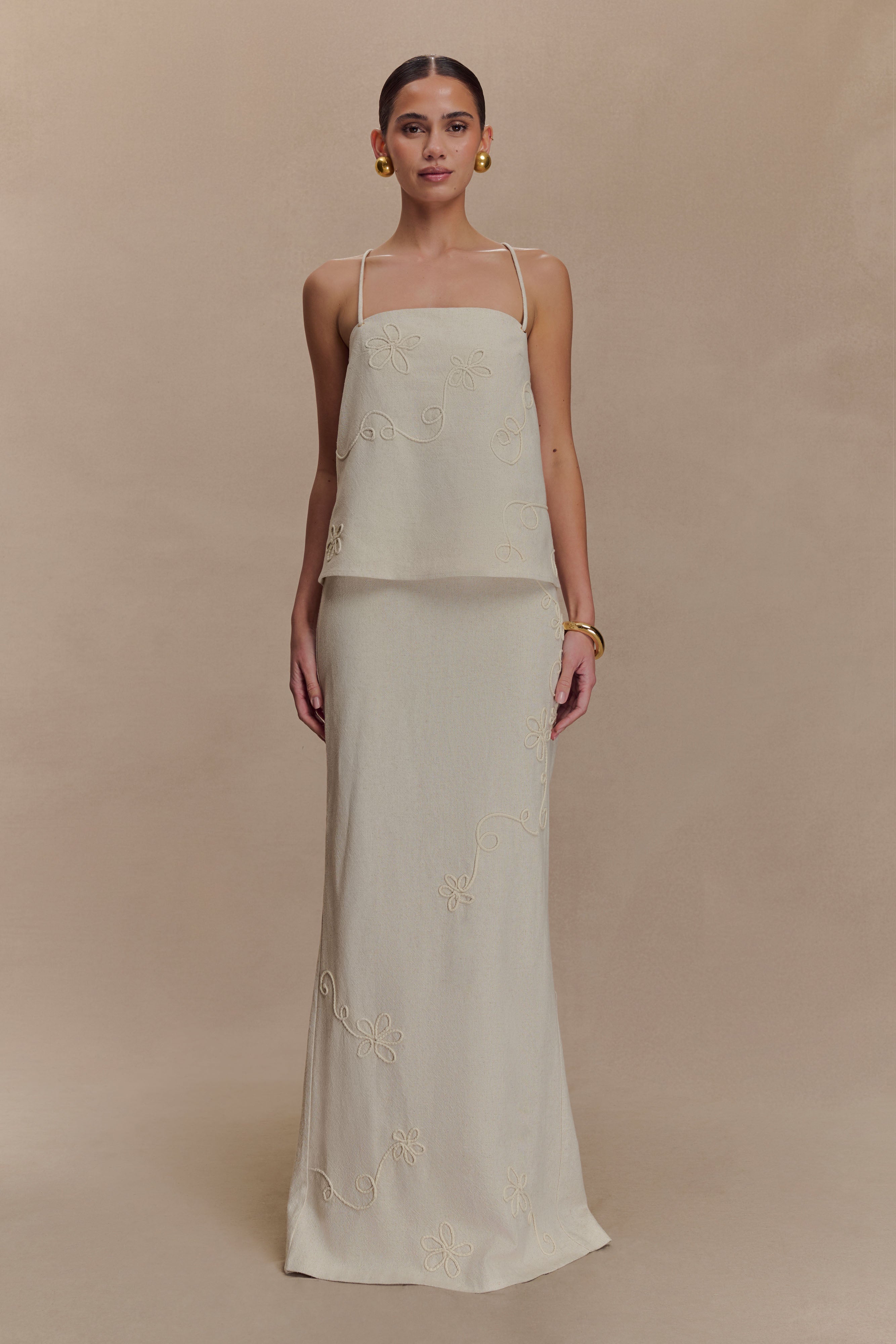 Casey Linen Corded Embroidered Linen Top - Natural