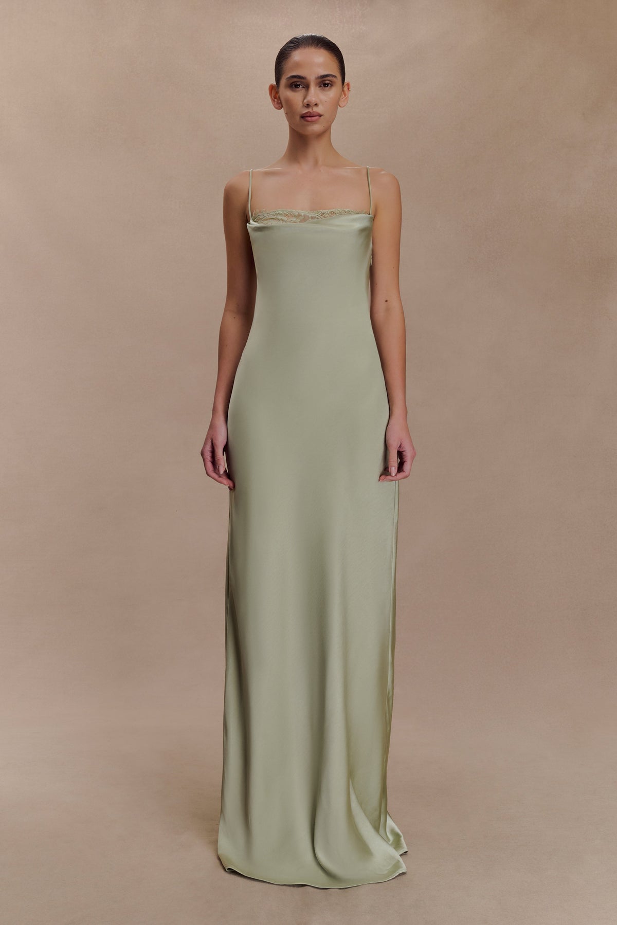 Isadora Lace & Satin Maxi Dress - Sage