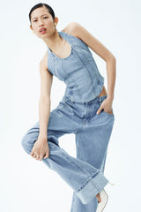 Kirralee Straight Leg Cuffed Jeans - Classic Blue