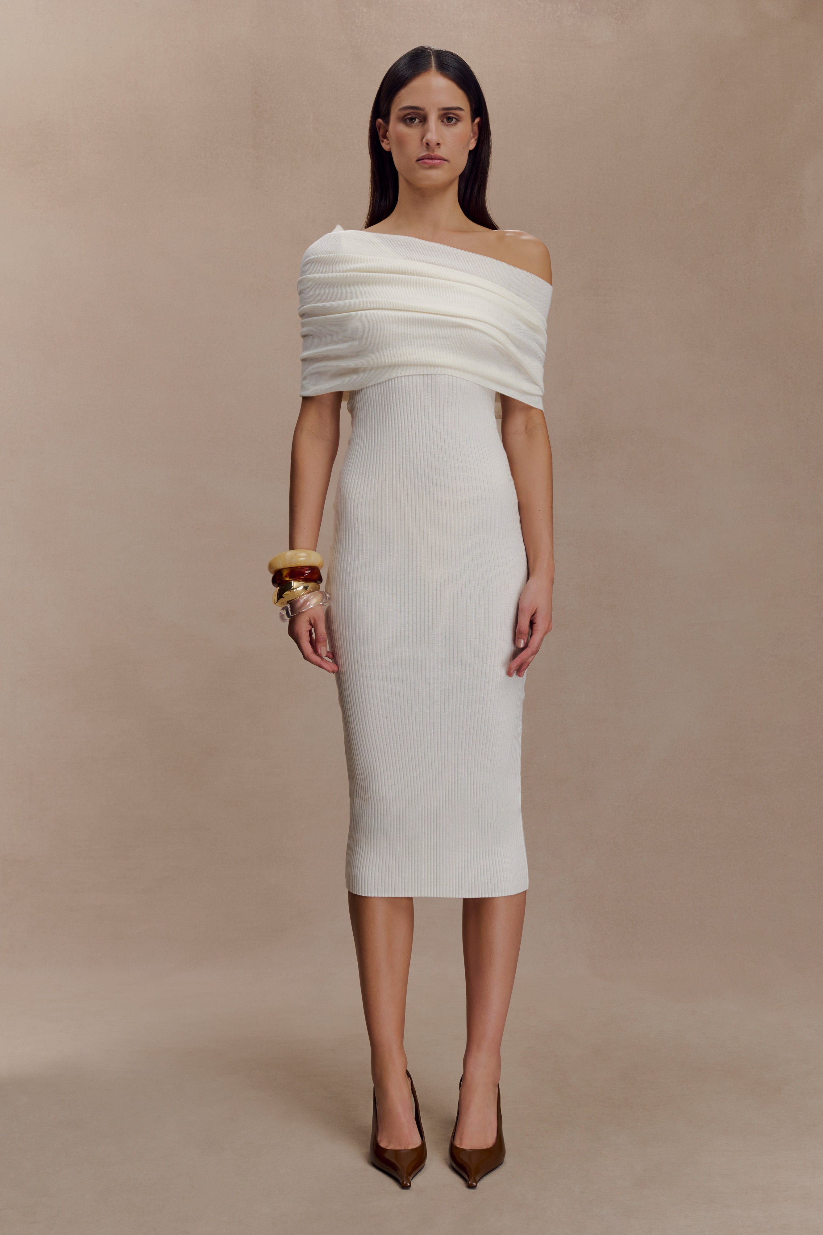 Zandie Cashmere Blend Knit Midi Dress - Ivory
