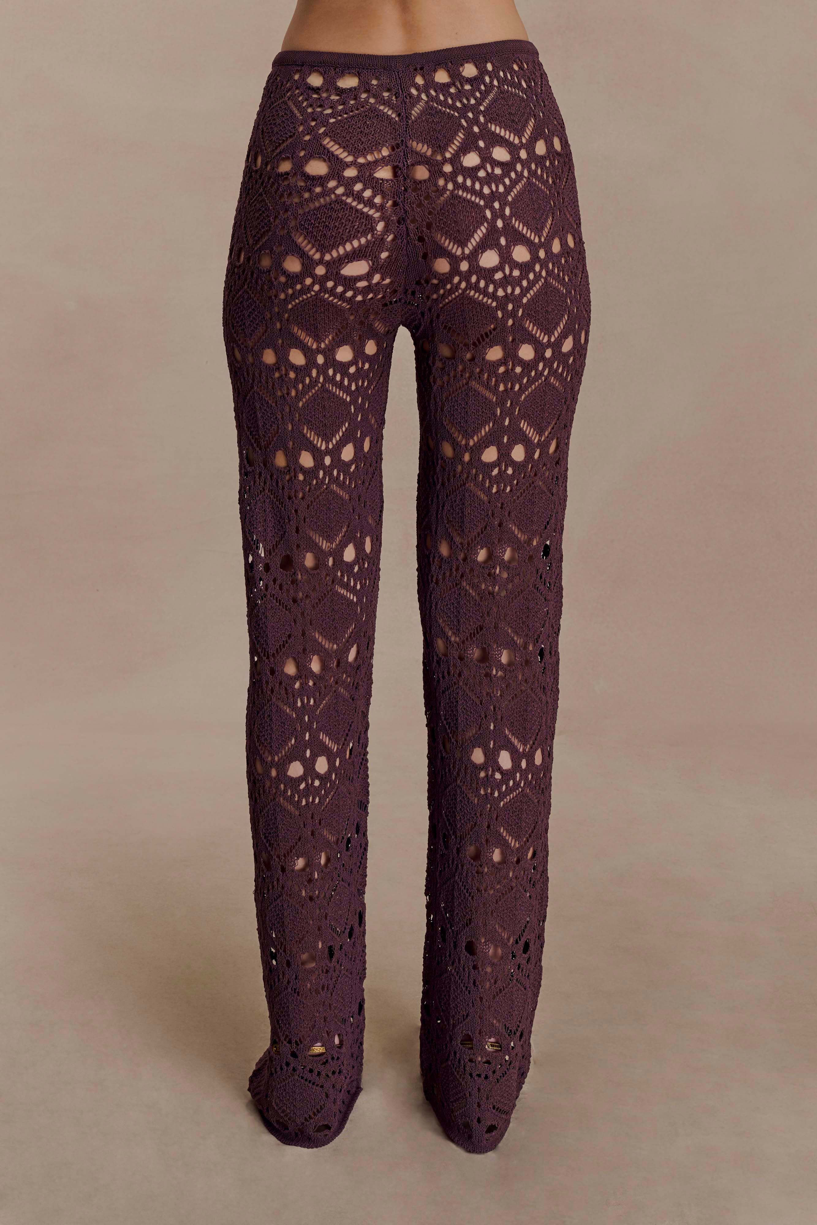 Trena Crochet Knit Pants - Chocolate
