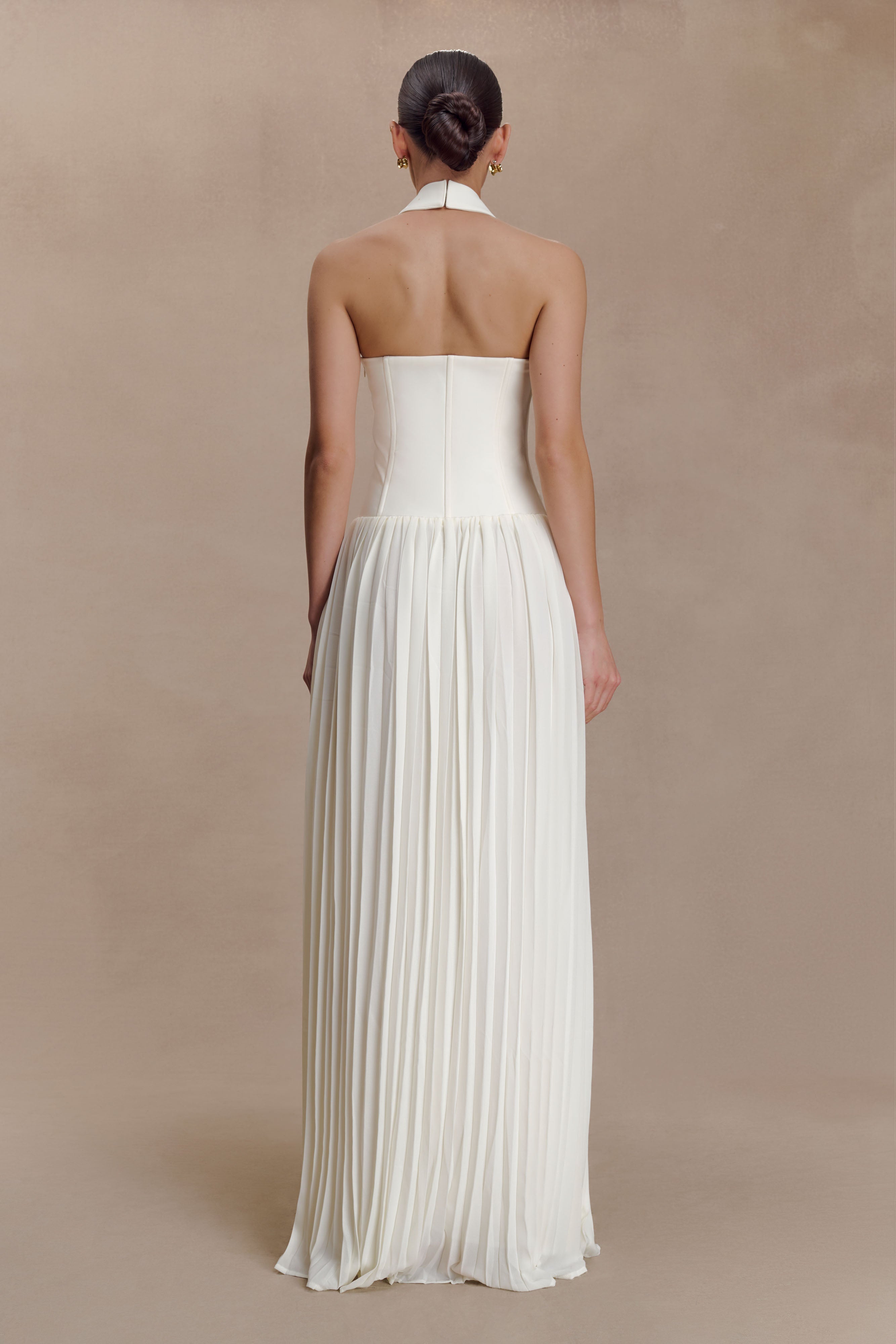 Stacie Pleated Halter Maxi Dress - Ivory