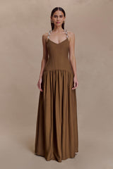 Darling Linen Maxi Dress - Chocolate