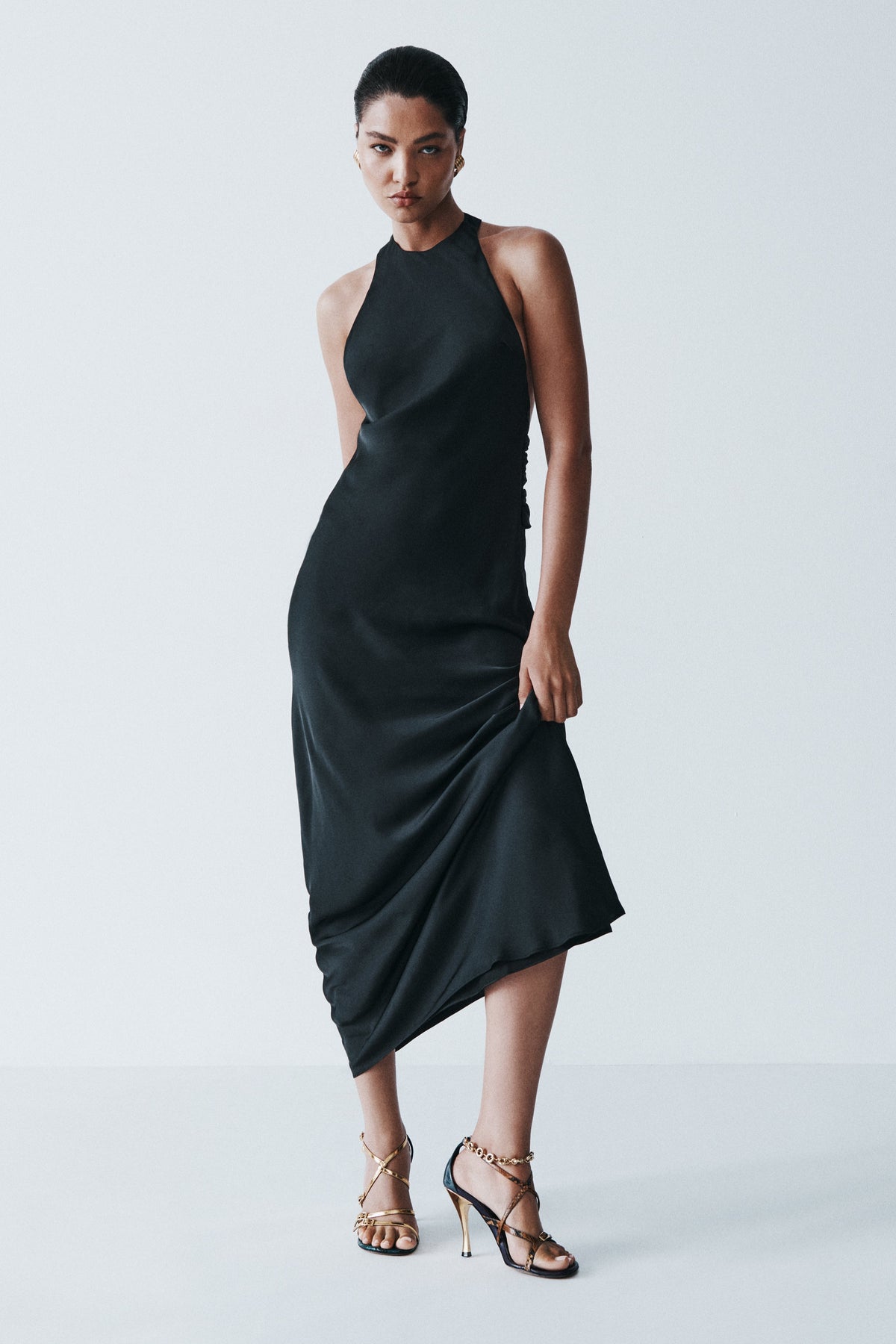 Rinna Satin Halter Maxi Dress - Black