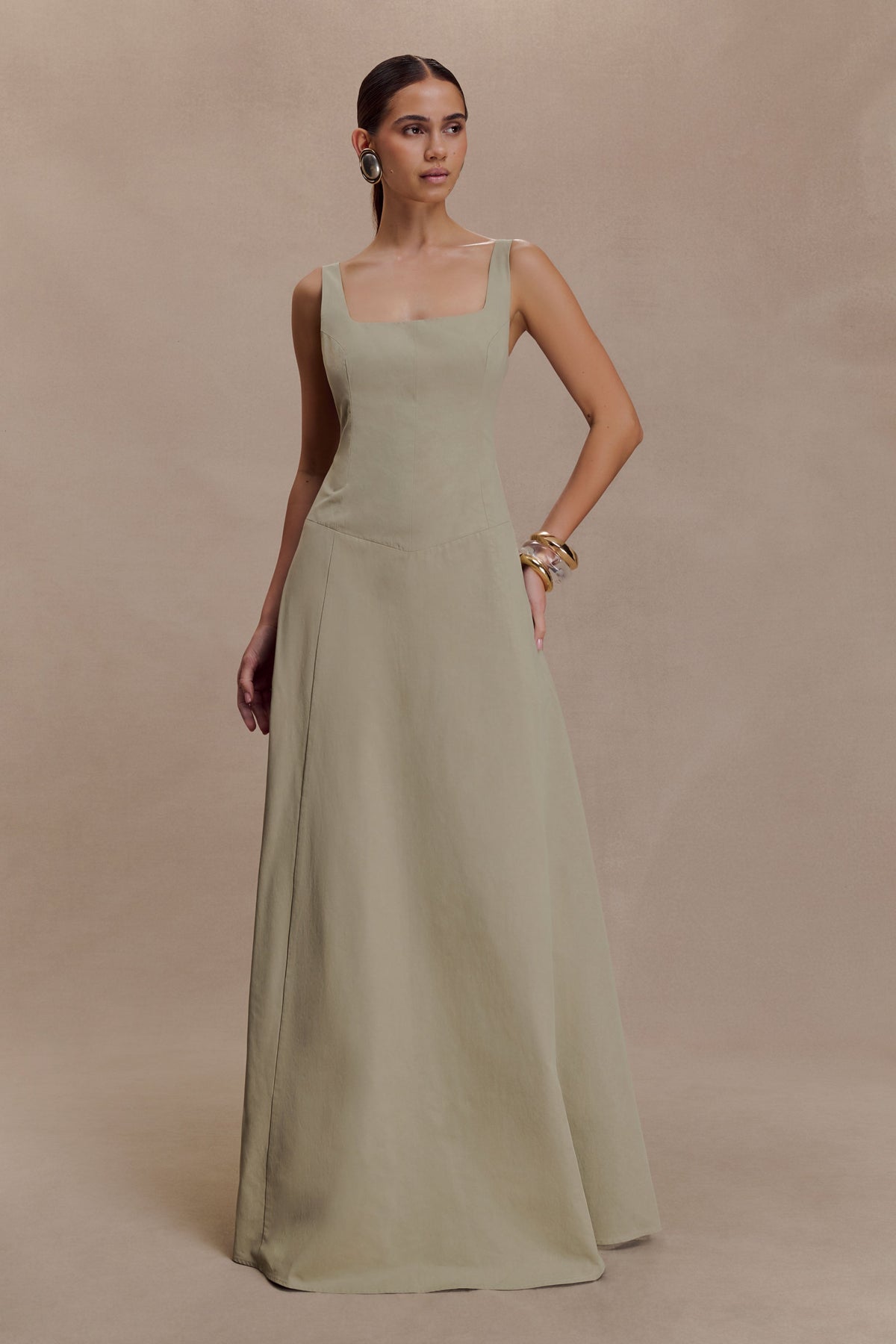 Salma Drop Waist Cotton Maxi Dress - Sage