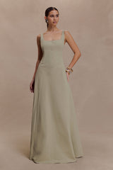 Salma Drop Waist Cotton Maxi Dress - Sage