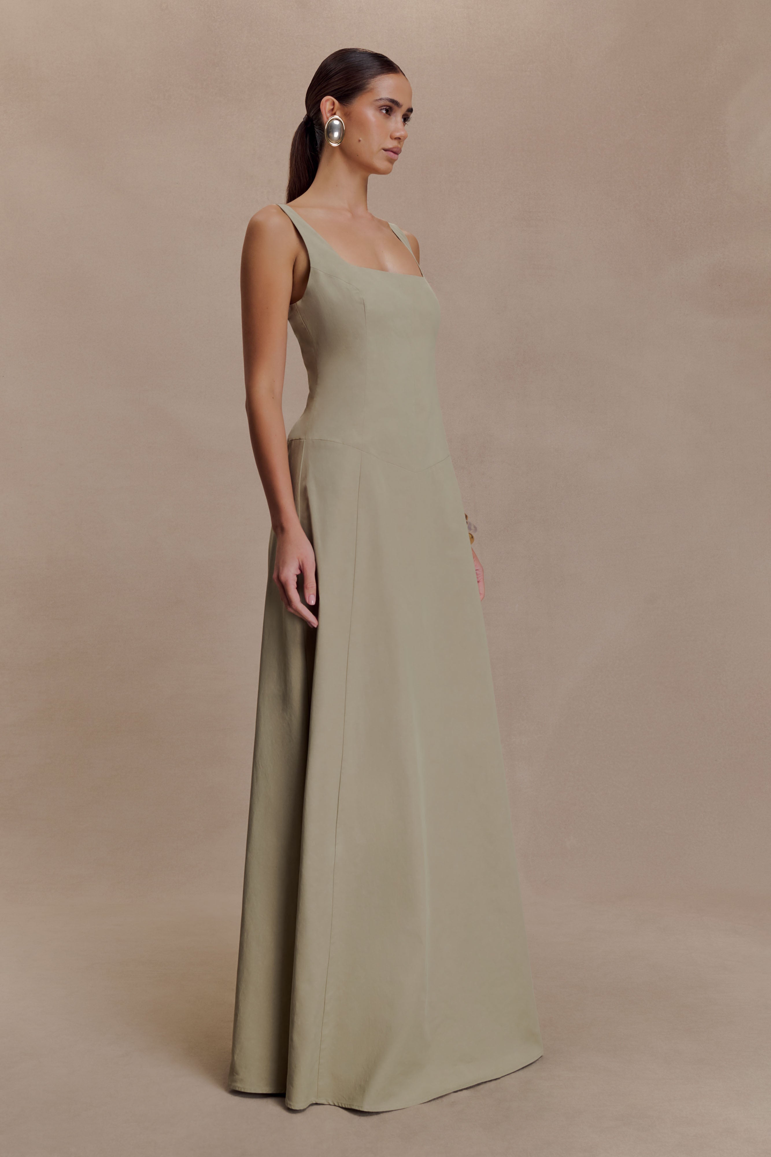 Salma Drop Waist Cotton Maxi Dress - Sage