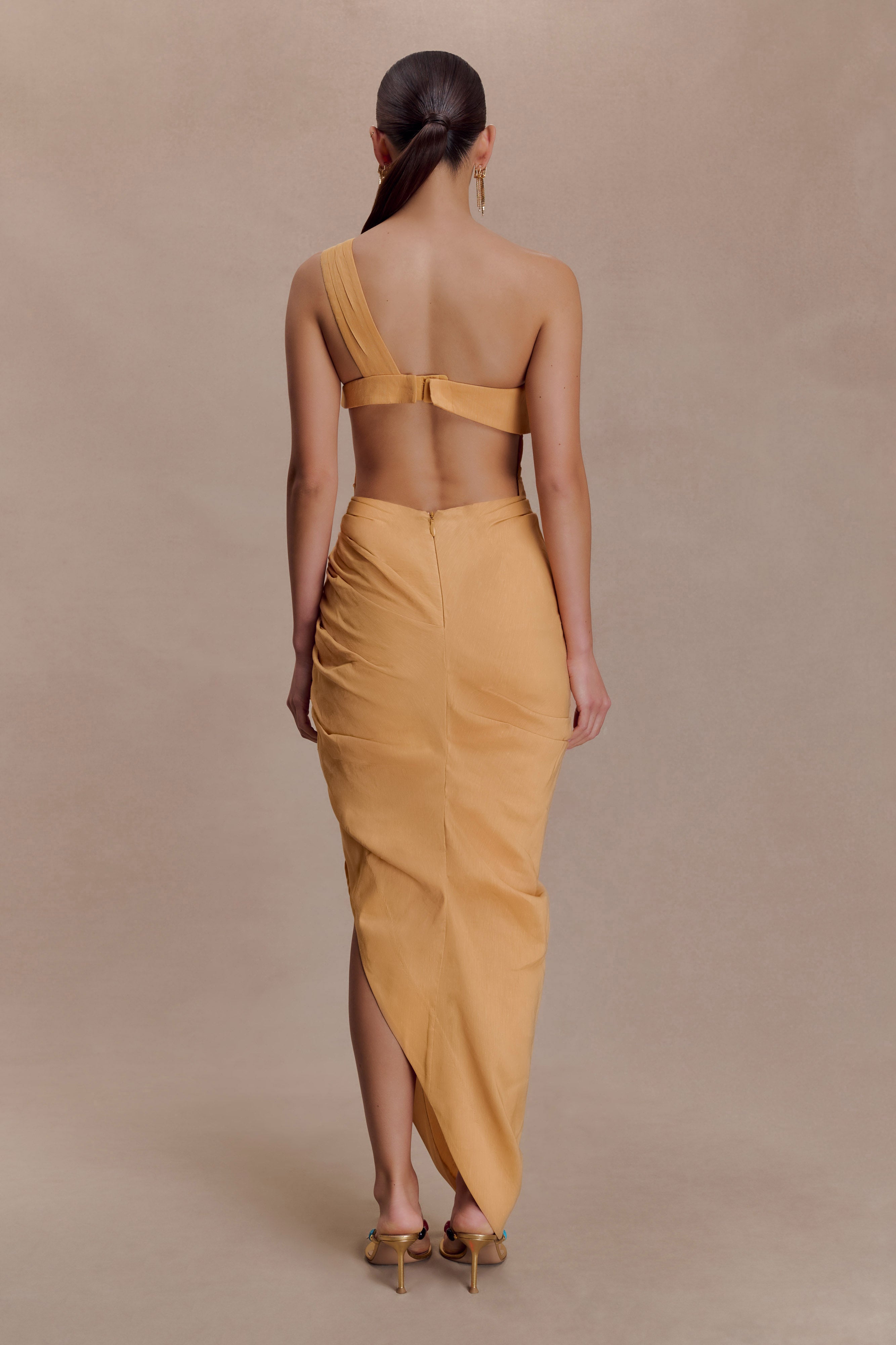 Birgit Linen Midi Dress With Hardware - Deep Peach