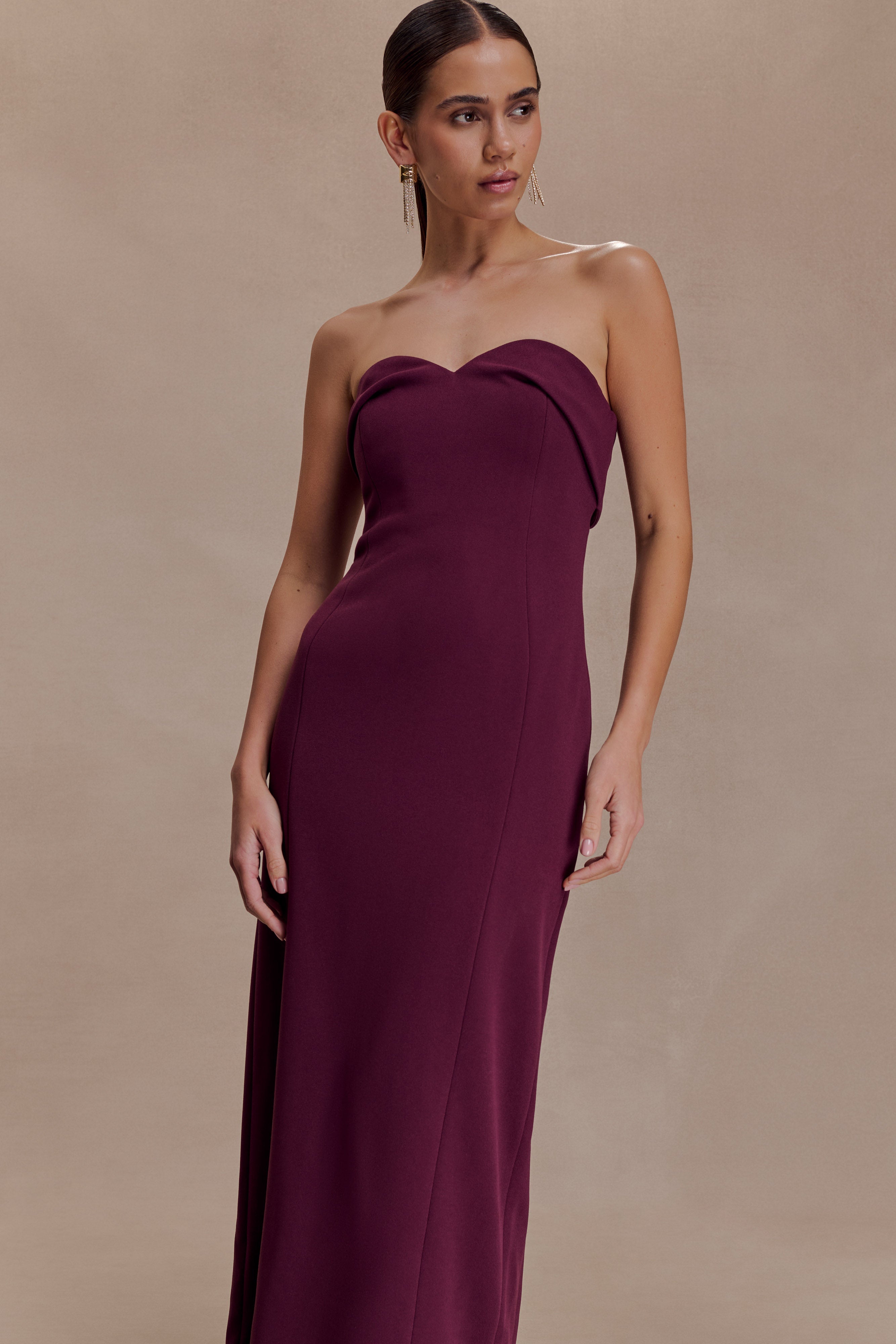 Cary Folded Strapless Crepe Midi Dress - Wine