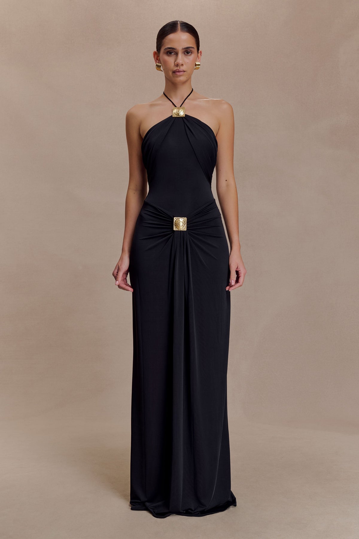 Quincy Halter Maxi Dress With Hardware - Black