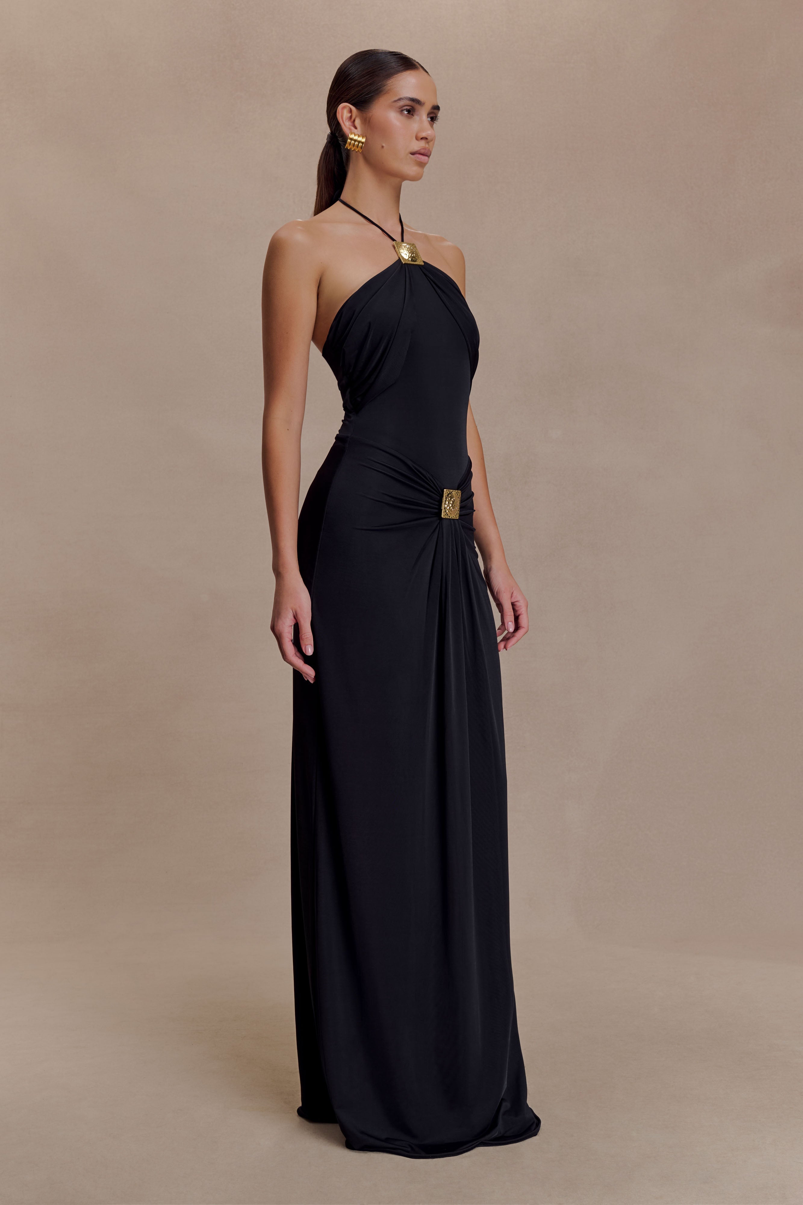 Quincy Halter Maxi Dress With Hardware - Black