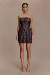 Jeannette Panelled Lace Mini Dress - Black