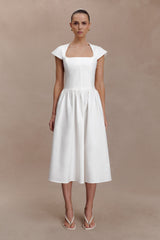 Ayla Cotton Fit And Flare Midi Dress - White