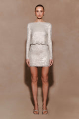 Darius Diamante Cowl Mini Dress - Silver