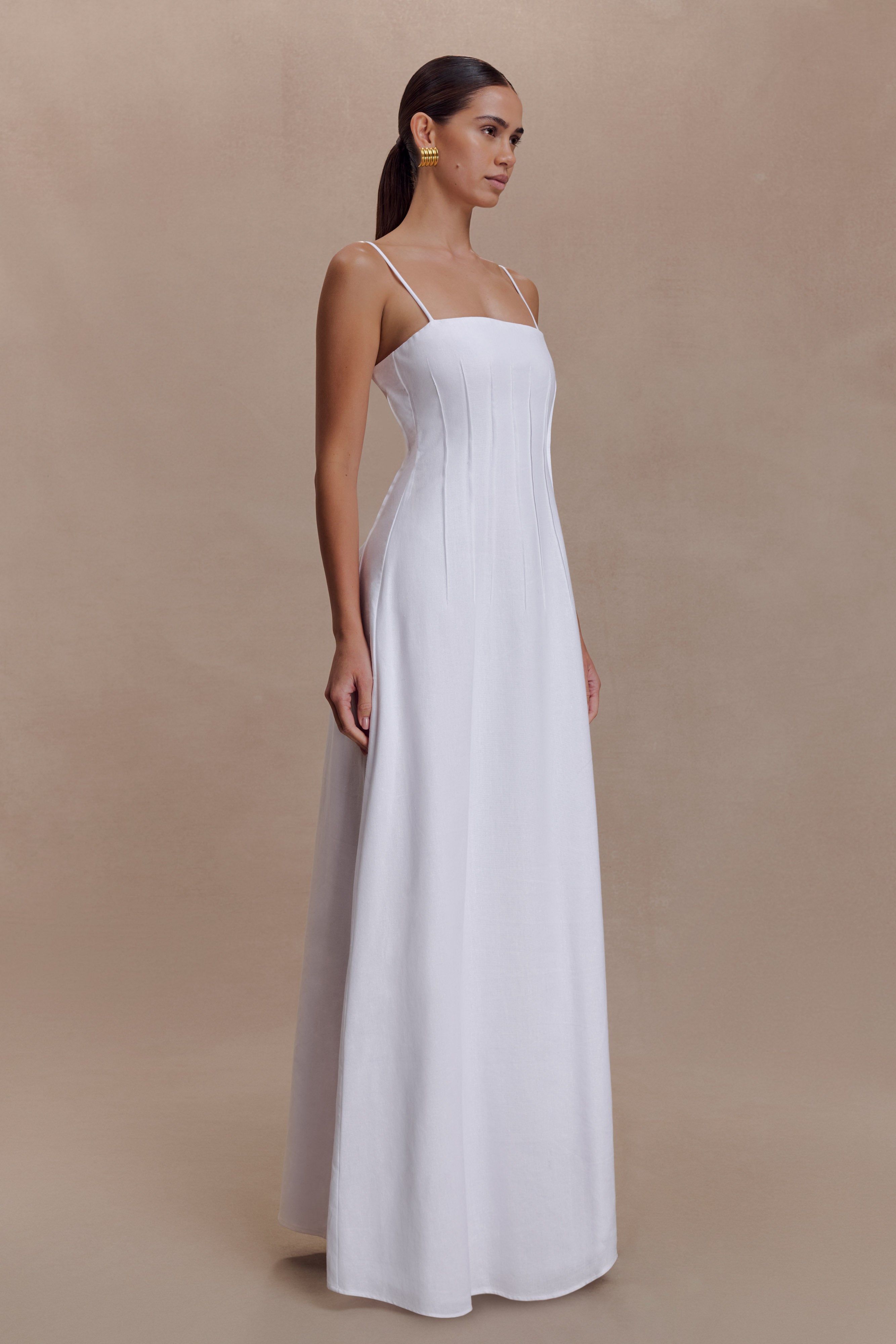 Sofie Pintuck Linen Maxi Dress - White