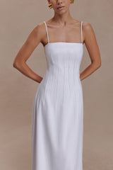 Sofie Pintuck Linen Maxi Dress - White