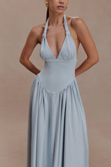 Angelina Scuba Halter Midi Dress - Pale Blue