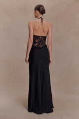 Sascha Lace And Satin Halter Maxi Dress - Black