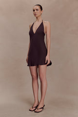 Regina Halter Lace And Satin Mini Dress - Chocolate