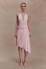 Zelda Asymmetric Slinky Midi Dress - Ballet Pink