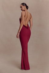 Nerea Slip Halter Maxi Dress - Cherry Red