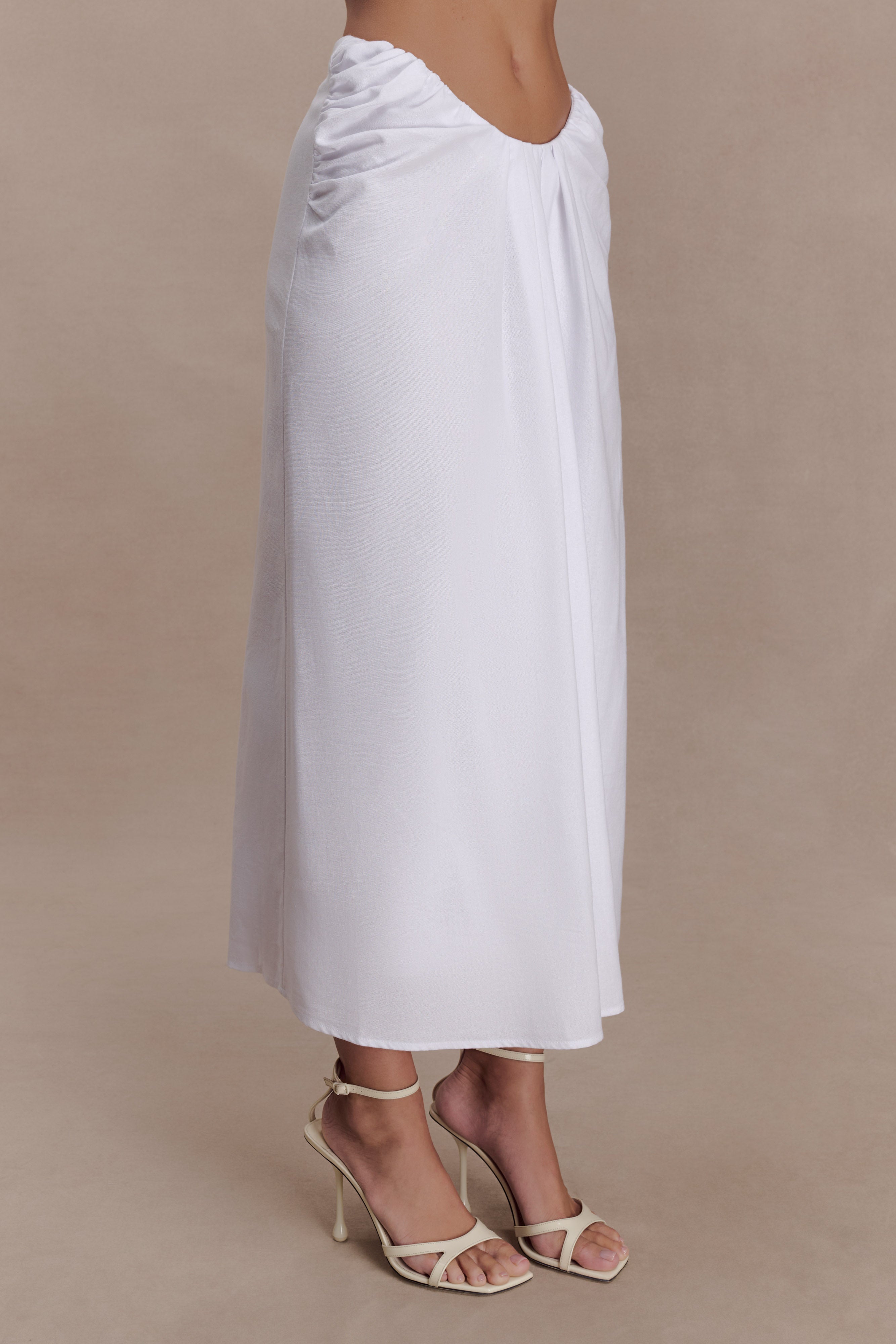 Talia Draped Linen Midi Skirt - White