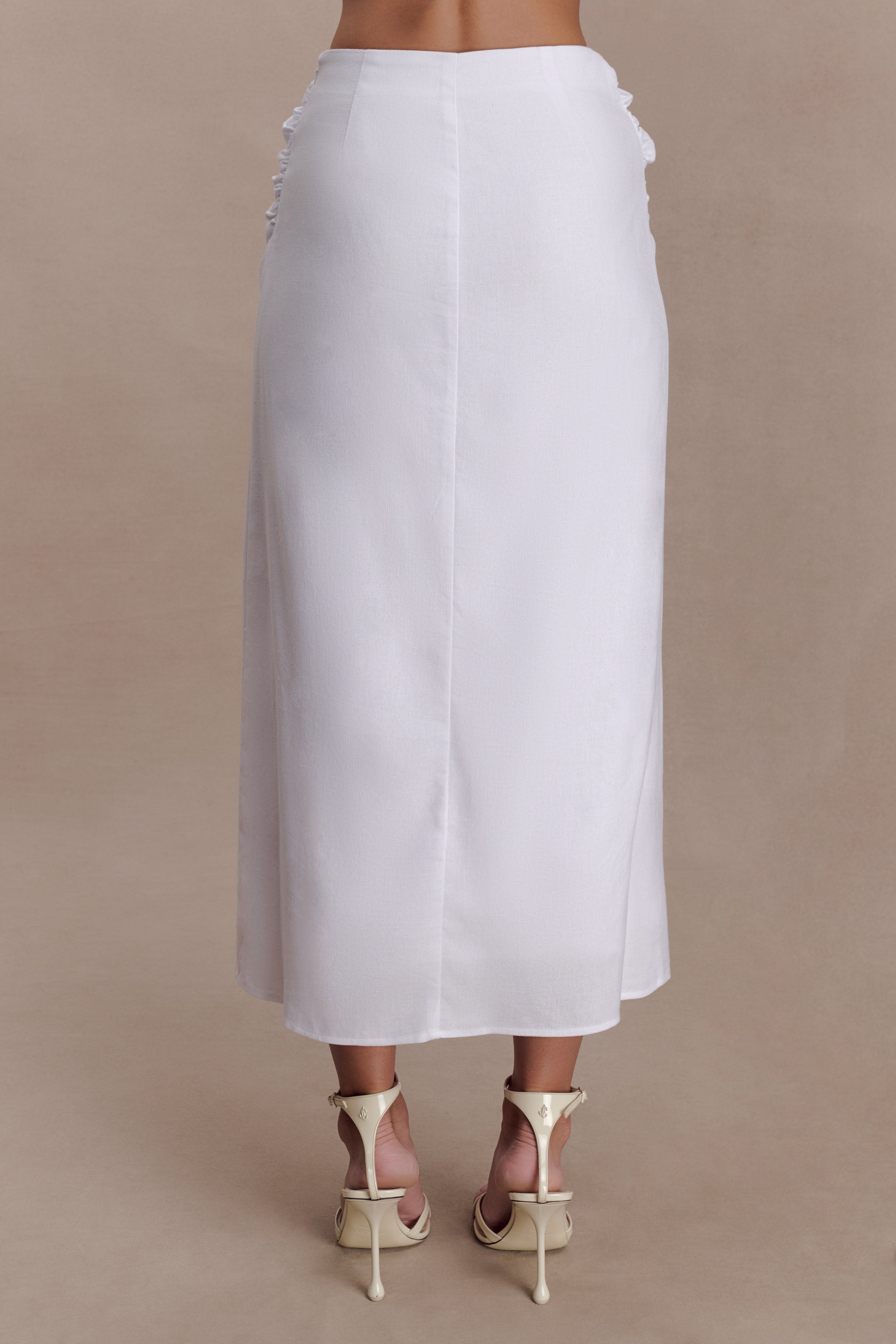Talia Draped Linen Midi Skirt - White