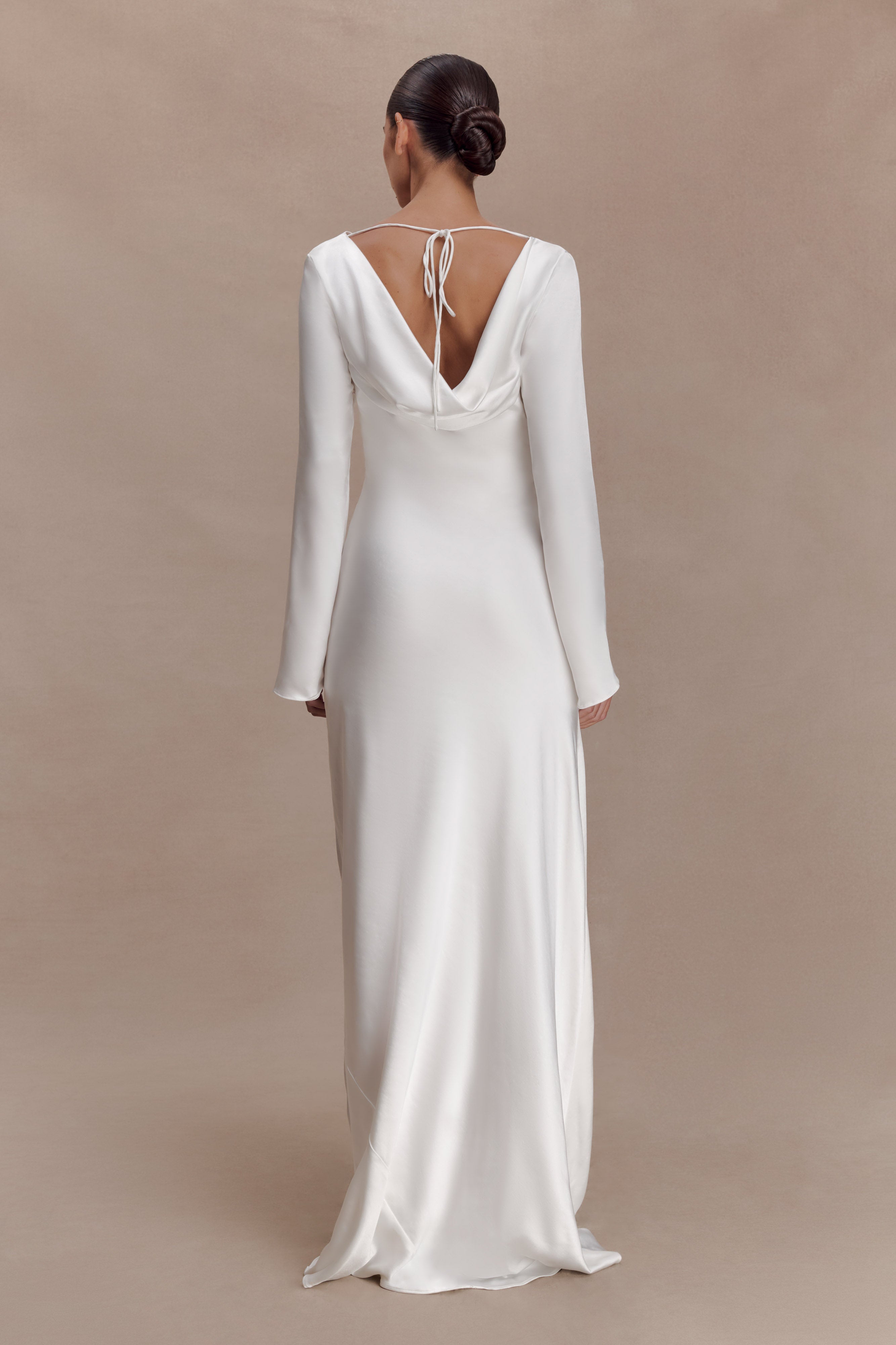 Eliza Long Sleeve Cowl Lace And Satin Maxi Dress - Ivory