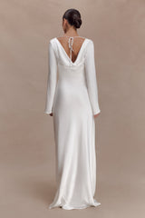 Eliza Long Sleeve Cowl Lace And Satin Maxi Dress - Ivory