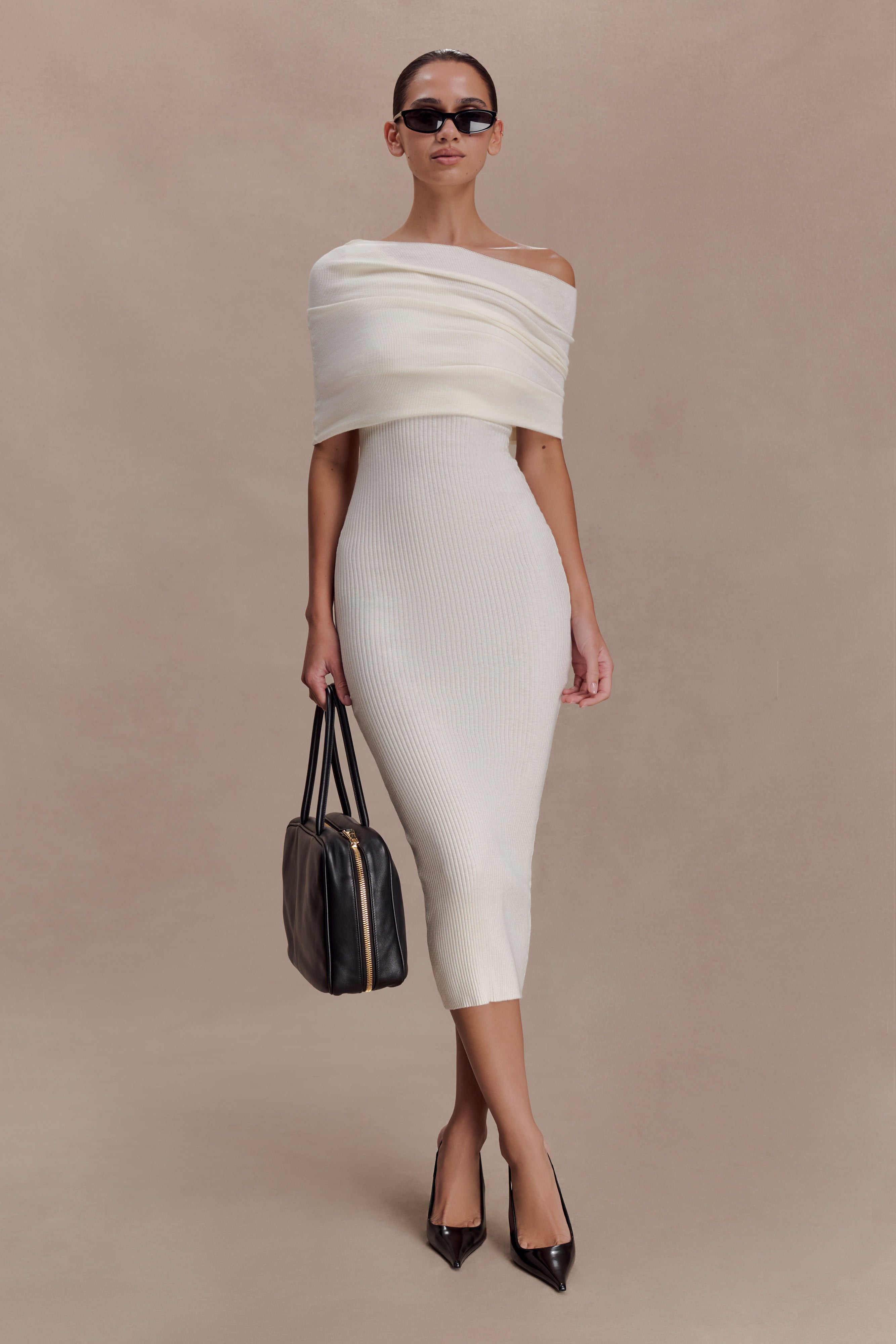 Zandie Cashmere Blend Knit Midi Dress - Ivory