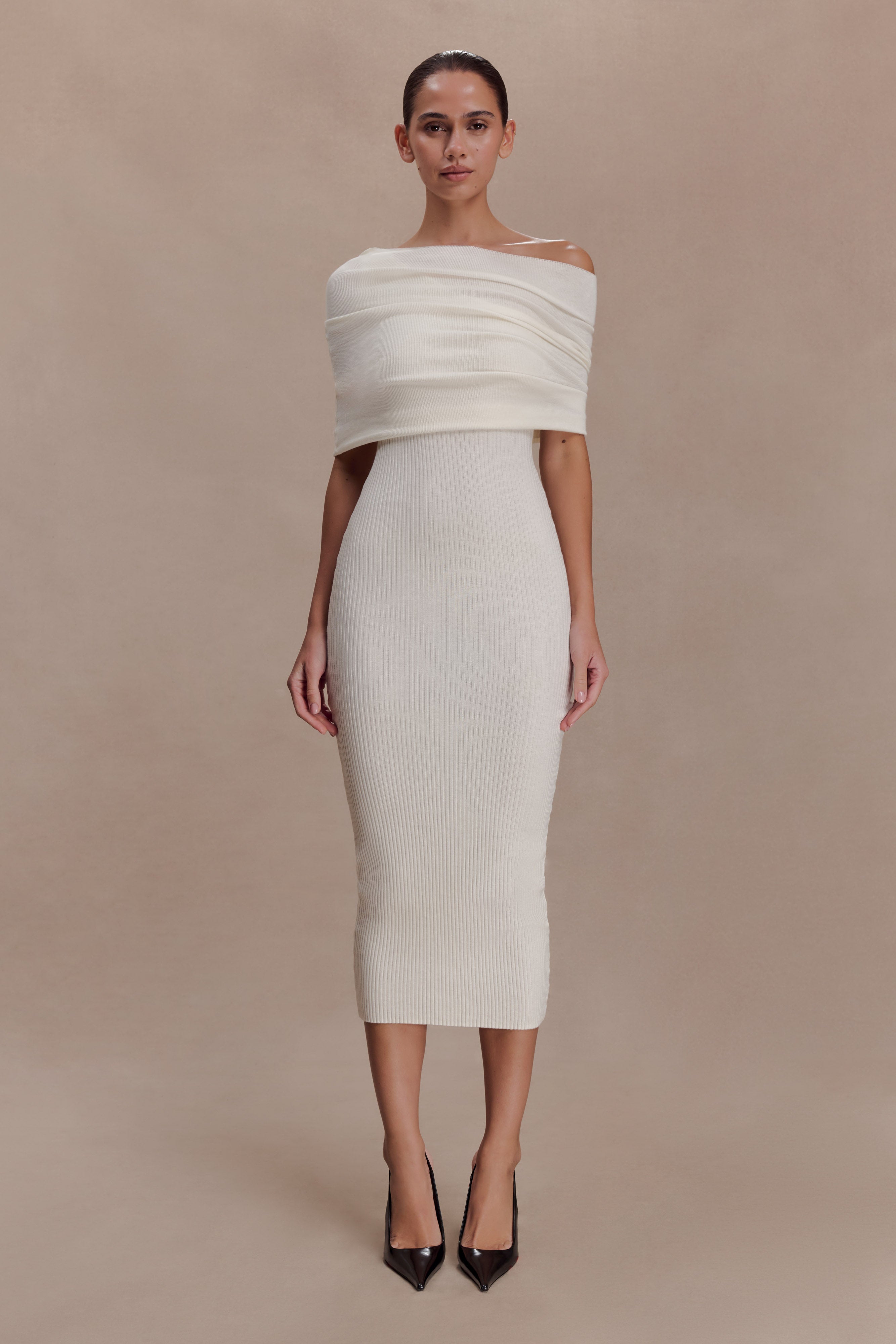 Zandie Cashmere Blend Knit Midi Dress - Ivory