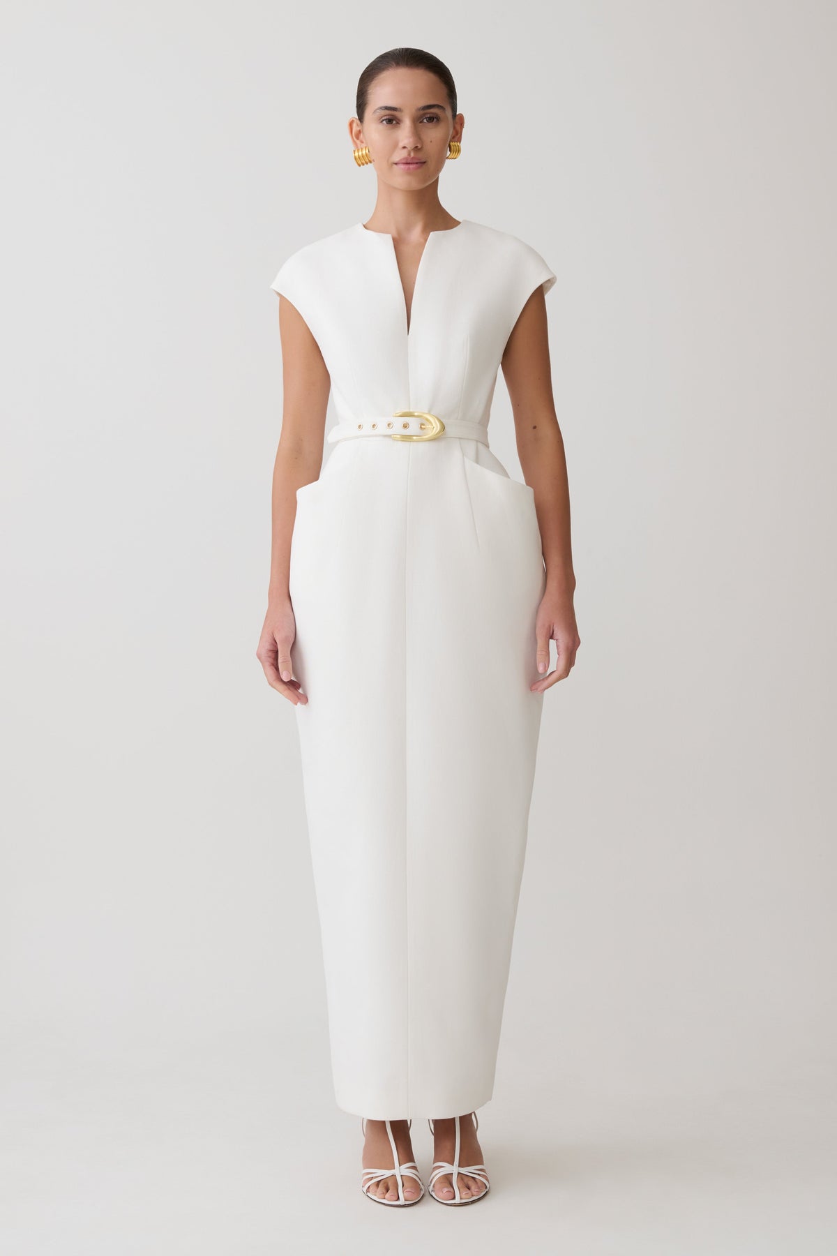 Livia V Neck Linen Maxi Dress - White