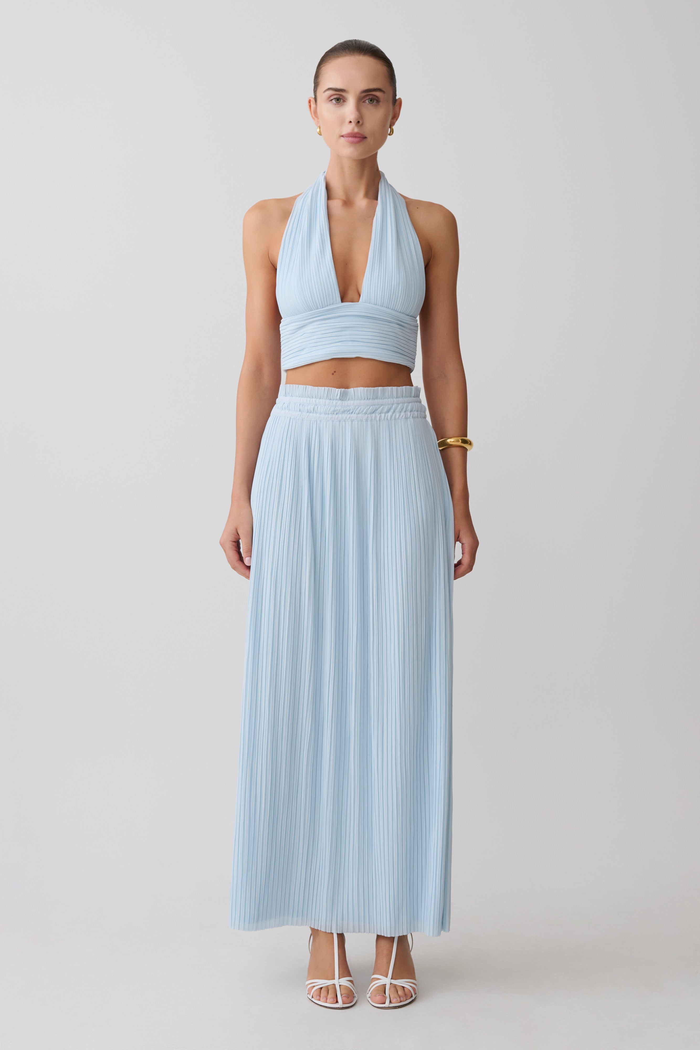 Amaris Gathered Plisse Maxi Skirt - Pale Blue