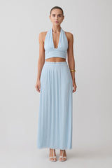 Amaris Gathered Plisse Maxi Skirt - Pale Blue