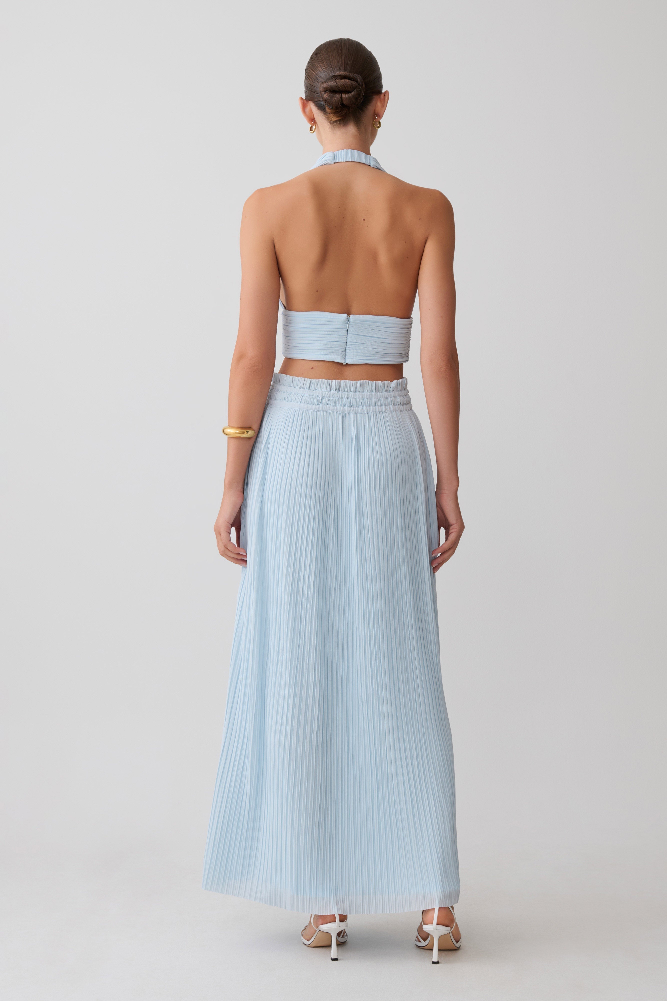 Amaris Gathered Plisse Maxi Skirt - Pale Blue