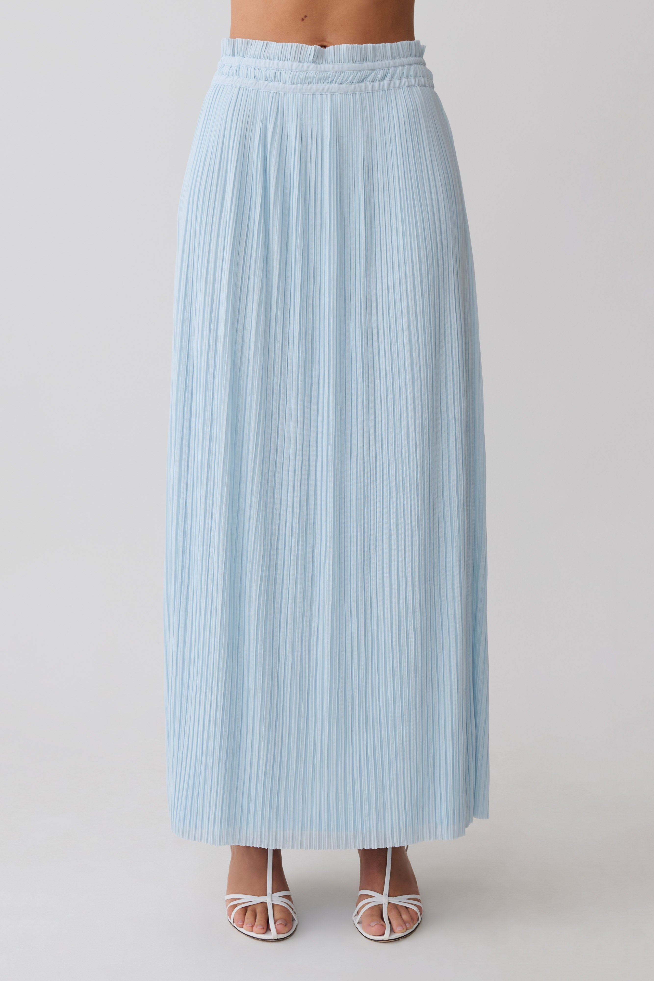 Amaris Gathered Plisse Maxi Skirt - Pale Blue