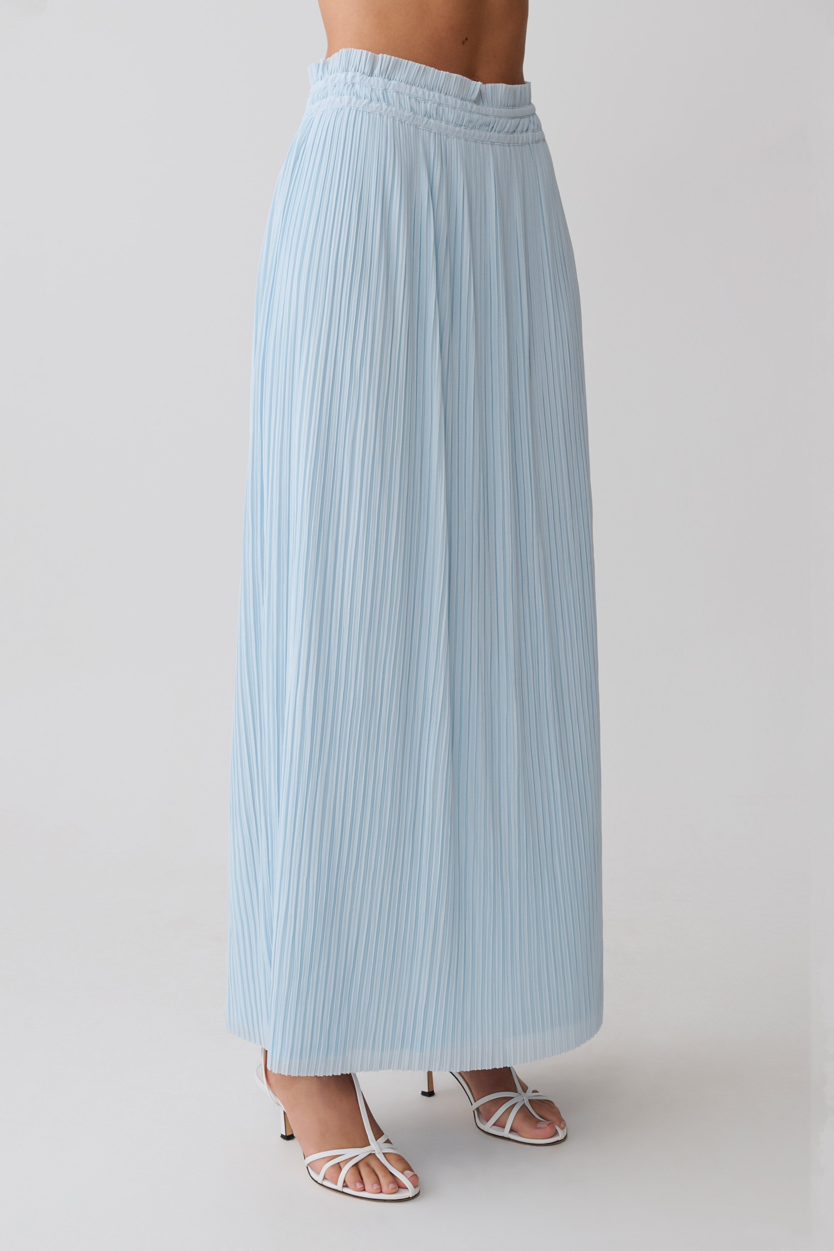 Amaris Gathered Plisse Maxi Skirt - Pale Blue