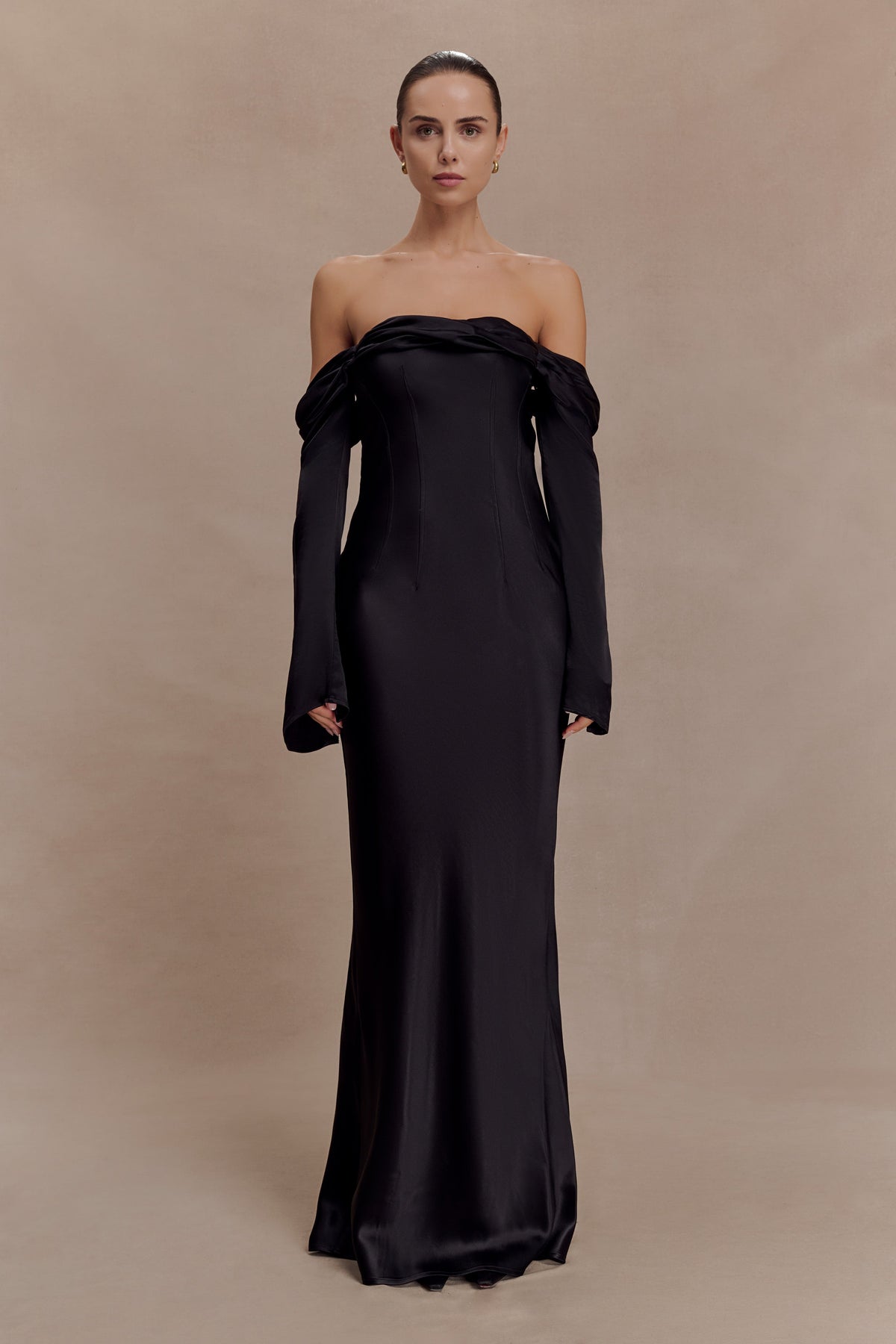 Giselle Off Shoulder Cowl Neck Maxi Dress - Black