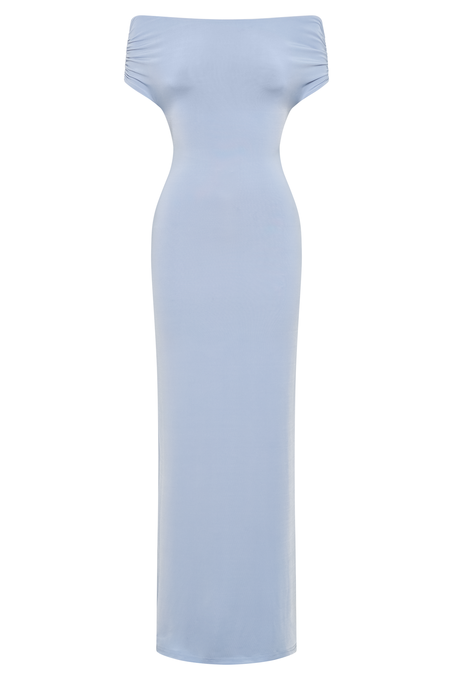 Imogen Off Shoulder Slinky Maxi Dress - Dusty Blue